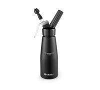 HENDI Sifón de nata, con 3 boquillas diferentes, soporte para el cargador y cepillo de limpieza, para nata montada, mousses, postres, 0,5L, ø80x(H)260mm, aluminio, negro