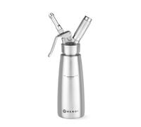 HENDI Sifón de nata, con 3 boquillas diferentes, soporte para el cargador y cepillo de limpieza, para nata montada, mousses, postres, 0,5L, ø85x(H)235mm, acero inoxidable
