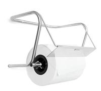 HENDI Soporte dispensador de papel secamanos de pared, portarollos con barra dentada frontal y kit de montaje, para bobinas de hasta 29,7cm de ancho, 395x290x(H)260mm, acero inoxidable