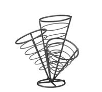 HENDI Soporte para 3 conos de patatas fritas y otras frituras, recipiente de acero para servir frituras, no apto para el lavavajillas, 270x270x(h)280 mm, acero recubierto en polvo negro mate