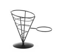HENDI Soporte para conos de patatas fritas y otras frituras, recipiente de acero para presentar y servir frituras, no apto para el lavavajillas, 210x110x(h)172 mm, acero recubierto en polvo negro mate