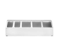 HENDI Soporte para Recipientes Gastronorm, Organizador de Cocina con 5 Compartimentos (2x GN 1/9 + 3x GN 1/6), Antideslizante y Montaje en Pared, 745x245x(H)215mm, Acero Inoxidable