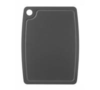 HENDI Tabla de cortar, con ranura de goteo, orificio de colgar y soportes antideslizantes de silicona, tabla de corte de cocina, 370x257x(H)6mm, compuesto de fibra de madera, negro
