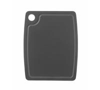 HENDI Tabla de cortar, con ranura de goteo, orificio de colgar y soportes antideslizantes de silicona, tabla de corte de cocina, 440x325x(H)6mm, compuesto de fibra de madera, negro