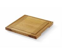 HENDI Tabla de Servir de Madera de Roble Encolada en Listones, de Una Sola Cara, con Canalón Perimetral y Asas Integradas, para Presentación o Cortes de Carne, Tapas, Tabla de Cocina, 270x270x(H)20mm
