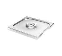 HENDI Tapa Gastronorm GN 2/3, Budget Line, para contenedores con asas retráctiles, con tirador central y recortes laterales, resistencia térmica -40 °C a 250 °C, 354x325mm, acero inoxidable