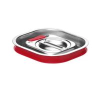 HENDI Tapa para Recipientes GN 1/6, de Acero Inoxidable, con Borde de Silicona y Válvula de Vacío, Cierre Hermético, Resistente de -40° a 121°C, 176x162mm