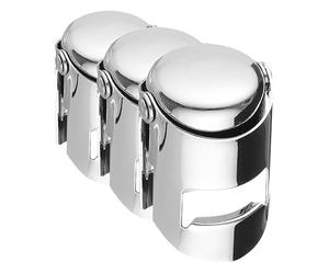 HENDI Tapón estanco con fijación metálica para botellas de vino y champán, tapón de cava, tope sellador para botellas de vino y champán, con cierre de silicona, 41x38x(H)60 mm, acero inoxidable