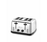 HENDI Tostadora de pan, 4 ranuras extra anchas, 2 zonas de calentamiento, tostador, 7 niveles de tostado, 3 funciones: tostar, decongelar y recalentar, 240V, 1500W, 295x335x(H)180mm, acero inoxidable