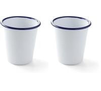 HENDI Vaso esmaltado, recipiente sin asas para desayunar y servir diferentes alimentos, postres, bebidas frías y calientes, helados, 0,4 L, ø90x(H) 120 mm, acero esmaltado blanco con borde azul