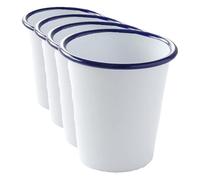 HENDI Vaso esmaltado, recipiente sin asas para desayunar y servir diferentes alimentos, postres, bebidas frías y calientes, helados, 0,3 L, ø90x(H) 90 mm, acero esmaltado blanco con borde azul