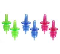 HENDI Vertedores de flujo libre para botellas, BarUp, juego de 6 piezas, tapón vertedor continuo, dosificador para licores y cócteles, azul, rosa y verde, ⌀30.5x(H)65mm, EVA
