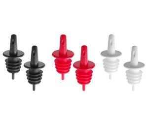 HENDI Vertedores de flujo libre para botellas, BarUp, juego de 6 piezas, tapón vertedor continuo, dosificador para licores y cócteles, negro, blanco y naranja, ⌀30.5x(H)65mm, EVA