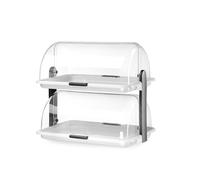 HENDI Vitrina expositora, mostrador, panera, exhibidor de alimentos para Buffets, restaurantes, banquetes, comercios, con cubiertas transparentes deslizantes, de dos pisos, 380x260x(H)355mm, PP, PS