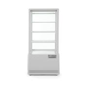 HENDI Vitrina expositora refrigerada, descongelación automática, sistema antivaho, 3 estantes, iluminaciónED, etiqueta energética C, 78L, 230V, 170W, 452x406x(H)966mm, Blanco, ABS, doble cristal