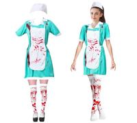 Hendpock Disfraz de enfermera de Halloween, disfraz de zombi, enfermera, horror, disfraz de enfermera, juego de delantal y medias con capucha para Halloween, carnaval, cosplay