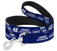 Hendrick Motorsports - Correa para mascotas, correa para perro, Jimmie Johnson #48 Lowes Logo Checker azul y blanco, 4 pies de largo 1.5 pulgadas de ancho