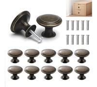 HENGBIRD 10 Juego de tiradores vintage para muebles, Pomos redondos de 30 mm de aleación de zinc efecto bronce, Tiradores decorativos para cajones, armarios y puertas