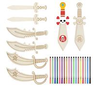 HENGBIRD 12 pcs De madera espada Incluye 18 colores de pintura y dos pinceles,manualidades niños,manualidades,manualidades niños 6 años,espadas,pintar niños,Ideal para fiestas piratas y aventuras