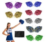 HENGBIRD 14 Unidades De Pompones De Animadora Con Asas, 7 Colores (Oro, Plata, Azul, Rojo, Verde, Lila, Azul-Oro), Con Bolsa De Almacenamiento, Para Eventos Deportivos, Baile Y Fiestas