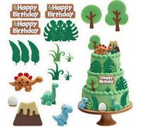 HENGBIRD 18 pzas kit decoración tarta dinosaurios, Decoración para Tartas de Cumpleaños, Figuras 3D de silicona alimentaria, volcanes & vegetación, Reutilizable, lavable, seguro para fiesta infantil