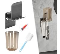 HENGBIRD 3 in 1 Soporte para Cepillo de Dientes de Aluminio con Vasos de plástico, sin taladrar Soporte para baño, Espejo, Ducha, Pared