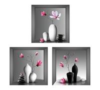 HENGBIRD 3 pegatinas de pared para sala de estar, jarrón de flores 3D, 30 x 30 cm, diseño moderno de flores para dormitorio, salón, habitación infantil