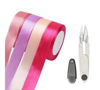 HENGBIRD 4 rollos de cinta de lazo con tijeras, 25 mm × 22,8 metros, cinta de regalo rosa, cinta de raso rosa, para envolver regalos, cumpleaños, bodas, flores frescas, regalos de Navidad