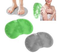 HENGBIRD Alfombra de Ducha Antideslizante de Silicona 2PCS - Alfombra de Masaje para Pies y Espalda con Ventosas y Relieves de TPR - Alfombra de Baño Antimoho, Lavable y Suave, Gris y Verde 28×22cm