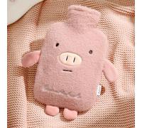 HENGBIRD Bolsa de Agua Caliente con Funda, Bolsa 1L Rosa con Diseño de Cerdito, 14 x 22 cm Bolsa de Peluche Suave para Abdomen Espalda Piernas, para Niños y Adultos en Casa en Invierno