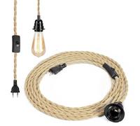 HENGBIRD cable lampara techo de 4,5 m con bolsa de rosca y gancho de baquelita, portalamparas vintage de cuerda de cáñamo con cable y enchufe, casquillos para bombillas E27 DIY para salón, cocina