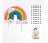 HENGBIRD decoracion cumpleaños para tarta de arcoíris, decoracion tartas cumpleaños de cerámica suave con adhesivo plateado,Material seguro, no tóxico e inodoro.Para Fiesta, reunión familiar