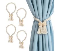 HENGBIRD - Juego de 4 Abrazaderas para Cortinas de Madera y Cuerda de algodón, magnéticas, sin Necesidad de taladrar, Ideales como Accesorio para Sala de Estar y Dormitorio