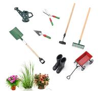 HENGBIRD Juego de casa de muñecas en miniatura de 8 piezas, herramientas de jardín en miniatura, herramientas de jardín, accesorios para casa de muñecas, pala, mortero, rastrillo, decoración de jardín