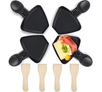 HengBO Raclette 4 Personas, Set de 4 Mini Sartenes Antiadherentes con 4 Espátulas de Madera | Ideal para Queso y Huevos en Parrillas Eléctricas