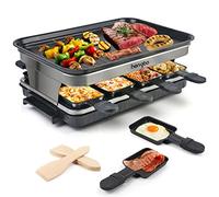 HengBO Raclette 8 Personas Parrilla Electrica Grill de Sobremesa Barbacoa-Party con 8 Mini-sartenes, Control de Temperatura Variable, 1500W