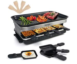 HengBO Raclette Grill Parrilla con Antiadherente Revestido de Térmicamente Aislado Asas 8 Raclette Queso Sartenes para 8 Personas 1500W Negro
