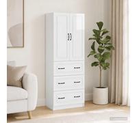 HengCaDa Juego de 2 armarios de color blanco brillante de 66 x 34,5 x 87 cm de material de madera con estantes ajustables y puertas correderas para salón, pasillo, dormitorio, espacio de