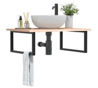 HengCaDa Tapa de tocador con soporte de acero y madera maciza de roble para muebles de baño, mueble de baño, lavabo, estante, espacio de almacenamiento, montaje en pared, duradero, resistente