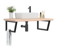 HengCaDa Tapa de tocador de roble macizo con soporte de acero para baño moderno, ahorra espacio, soporta hasta 100 kg, forma trapezoidal, montaje en pared, mueble de baño duradero