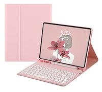 HENGHUI Funda de teclado para Galaxy Tab S9 FE+ / Tab S9+ / Tab S8+ / Tab S7 Plus/Tab S7 FE 12.4 pulgadas, cubierta de teclado magnética desmontable de color linda tecla redonda, rosa