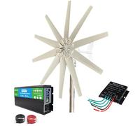 HENGJINGTR 24v, Kit de Generador de Turbina Eólica Vertical Portátil de 12000W, Generador Eólico de Arranque con Velocidad del Viento de 2M/S con Controlador de Carga