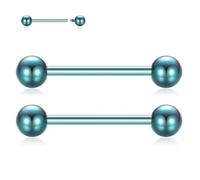 hengkaixuan G23 - Piercing de titanio para pezón, 1 par de anillos para pezón, barra recta, joyería corporal, cejas, piercing de lengua con rosca interna, 12, 14, 16 G, Titanio, No es una piedra