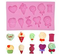 Hengke 2 moldes de silicona con forma de helado, caramelo, piruleta para pudín, magdalenas de sartén, tapetes de impresión barrocos para fondant, chocolate, cubitos de hielo, pasteles de galletas