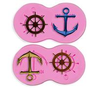 HengKe 2 moldes de silicona para timón, ancla, pudín de fiesta pirata, magdalenas, alfombrillas de impresión, fondant barroco, chocolate, cubitos de hielo, pasteles de galletas, pasteles, pasteles