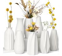 HengLiSam Juego de 8 jarrones de cerámica, pequeños jarrones decorativos blancos en estilo nórdico rústico moderno para flores y hierba de las pampas, diseño geométrico mini jarrón para decoración del