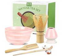 HengLiSam Matcha Kit 6 Piezas, Set de Té Matcha Japonesa con Batidor de Matcha, Cuenco de Matcha con Pitorro, Soporte para Batidor de Matcha, Soporte para Cuchara y 2 Cucharas - Rosa