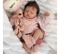 Hengluck Muñeca realista Reborn Baby Doll Niña 18 pulgadas Hecho a mano Bebés Nacidos de Nuevo Cuerpo de Tela Suave Parece un bebé real (Chica con los ojos cerrados)