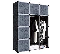 HENGMEI Armario Armario sistema de estanterías con puertas de plástico PP para guardar ropa, libros, bricolaje montaje, estantería para dormitorio, columnata (12 cajas con puerta, negro)