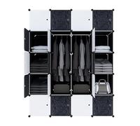 HENGMEI Armario Armario sistema de estanterías con puertas de plástico PP para guardar ropa, libros, bricolaje montaje (20 cajas con puerta, con 2 barras negras)